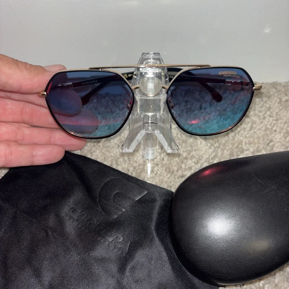 New Carrera 303/S Festival Edition Sunglasses Gold Blue Red $148 Unisex Aviator